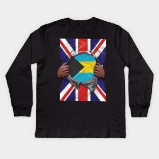 Bahamas Flag Great Britain Flag Ripped - Gift for Bahamian From Bahamas Kids Long Sleeve T-Shirt